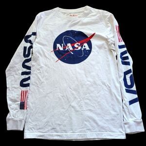 NASA American Flag Red White Blue Long Sleeve Logo Tee SZ S
